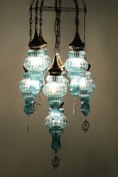 Design Chandelier with 7 Custom Pyrex Glasses